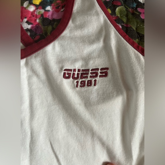 GUESS Women's Cotton White and Red Racerback Tank Top - Picture 3 of 5